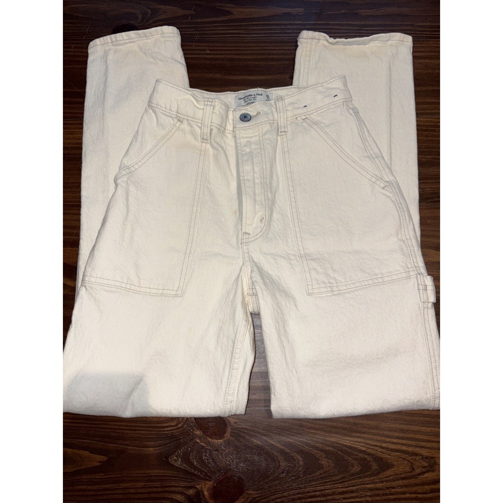 Abercrombie & Fitch Women's The '90s Straight Jeans Cream Carpenter Sz 25/0 Reg